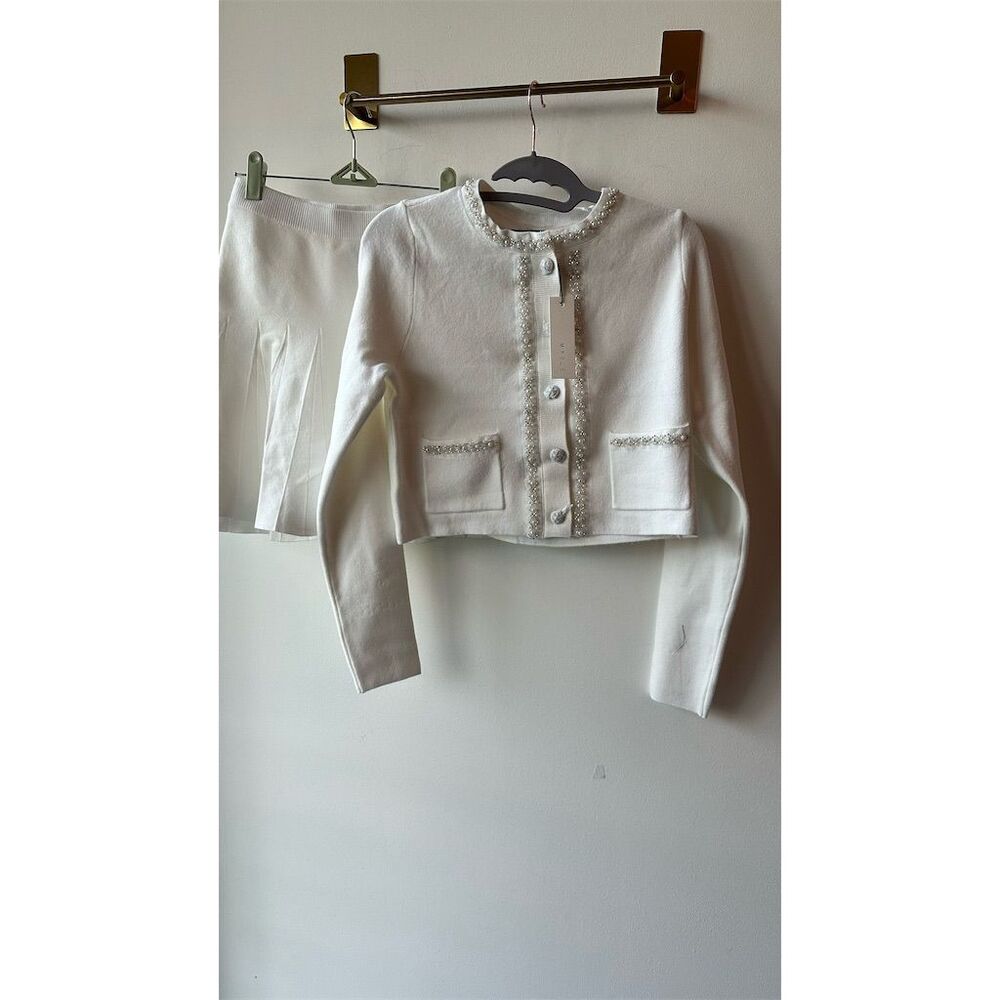 NWOT mable  Ivory Jacket & Skirt Set S Formal Pearl Embellished
